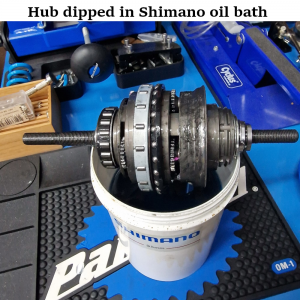 Hub dipped in shimano oil bath